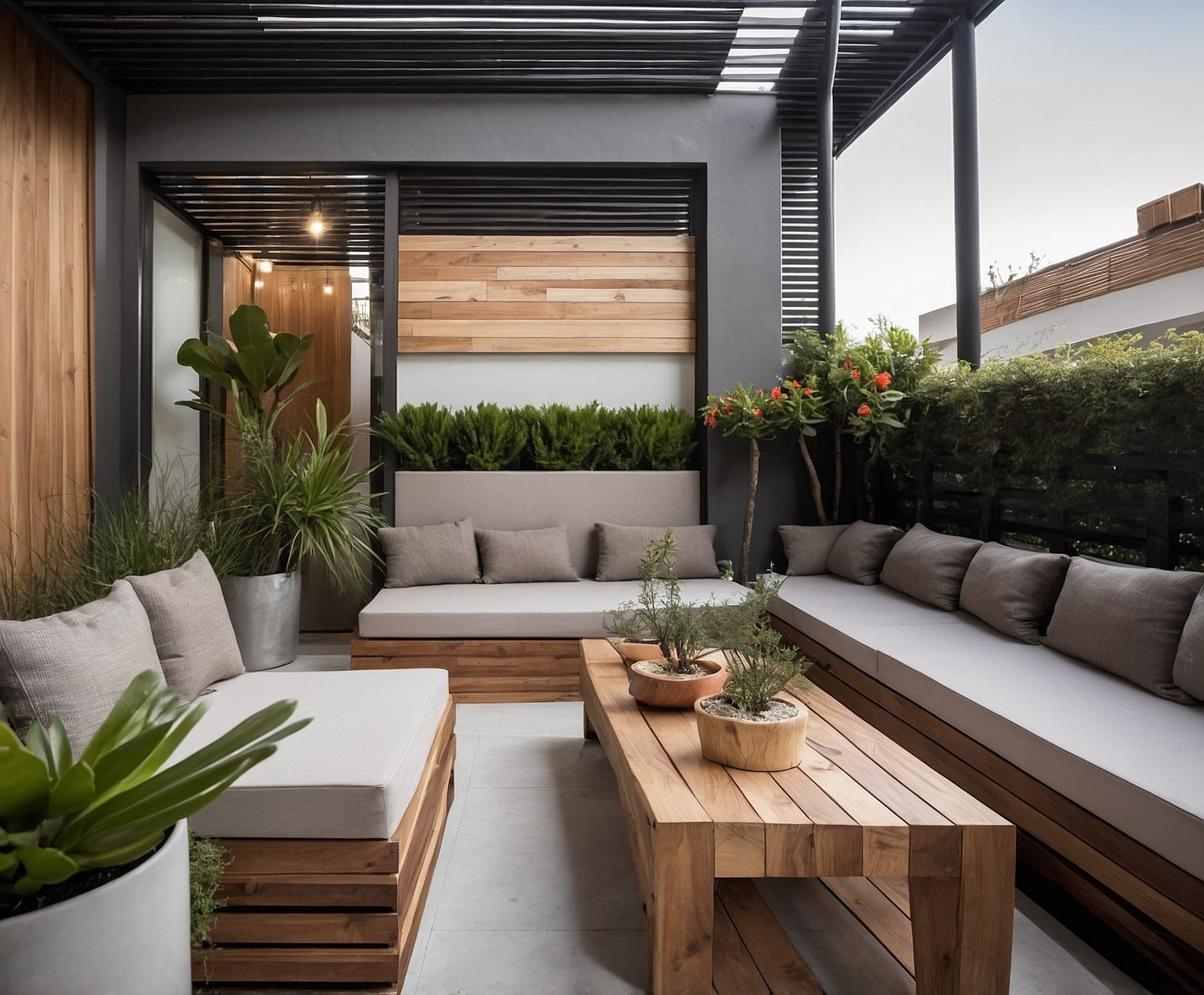 Terraza moderna con tarima de madera premium